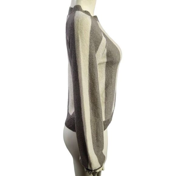 Loose knit Stone Row gray taupe and cream striped scoop neck light weight pullov - Picture 3 of 6